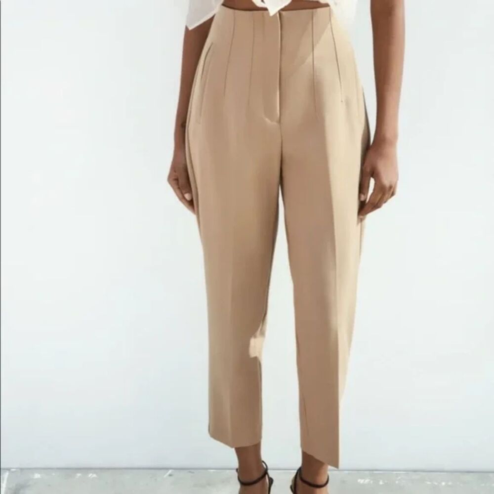 ZARA High Waisted Ankle Pants, Taupe Brown, Size S, 7102/032/704